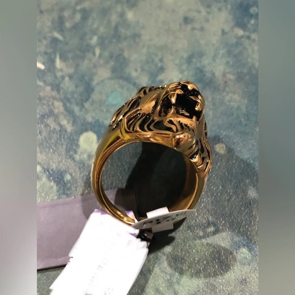 Lion head men’s brass look ring size‎ 10 brand new